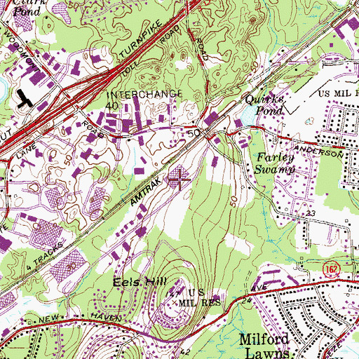 Topographic Map of Milford Post Office, CT