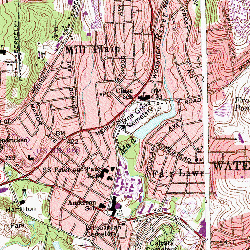Topographic Map of Mill Plain Union Church, CT