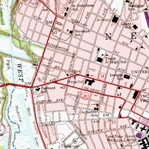 Topographic Map of Monitor Square, CT