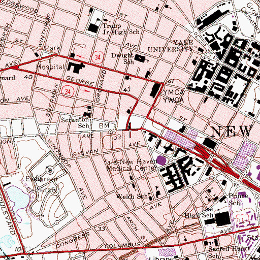 Topographic Map of Mount Zion Pentecostal Church, CT