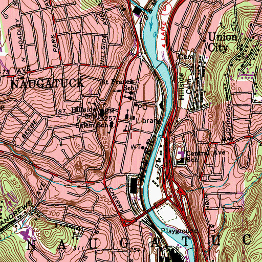 Topographic Map of Naugatuck Congregational Church, CT