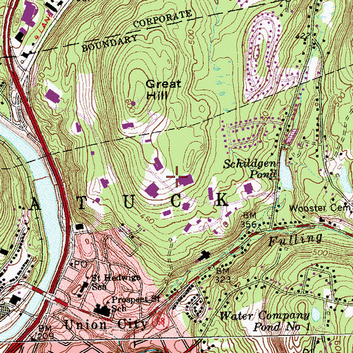 Topographic Map of Naugatuck Industrial Park, CT