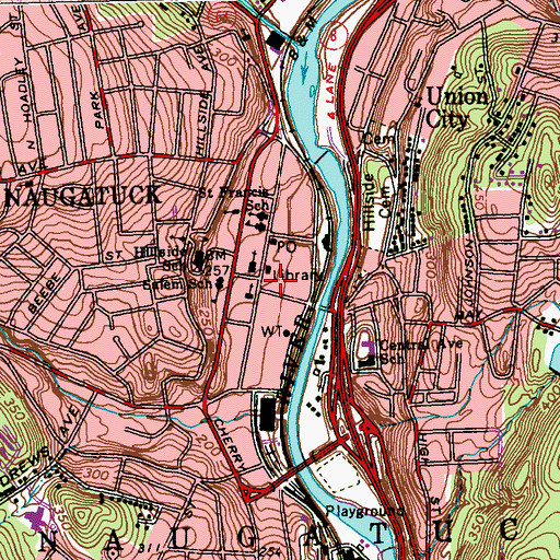 Topographic Map of Naugatuck Town Hall, CT
