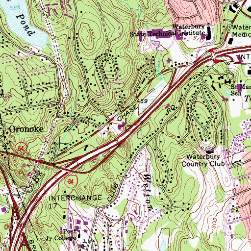 Topographic Map of Naugatuck Valley Community Technical College, CT