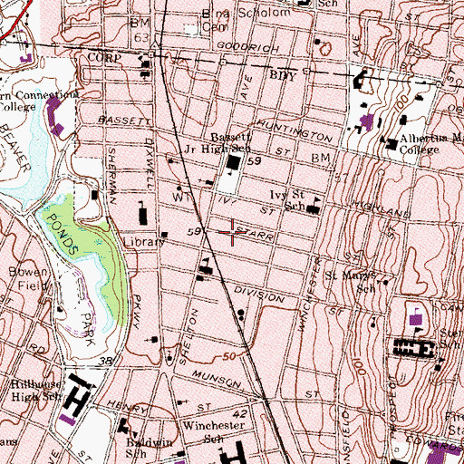 Topographic Map of New Freedom Baptist Church, CT