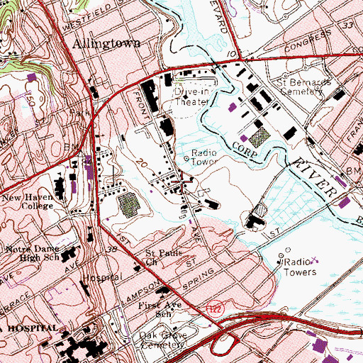 Topographic Map of New Halville, CT