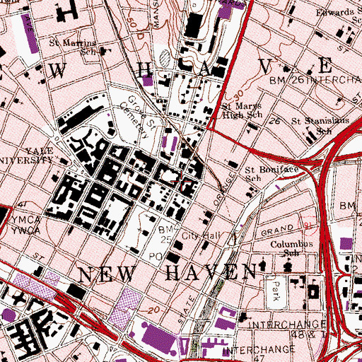 Topographic Map of New Haven Free Public Library, CT