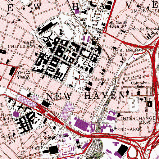 Topographic Map of New Haven Green, CT