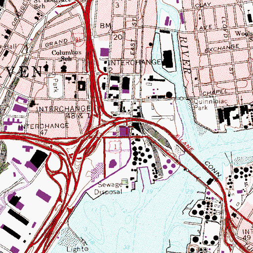 Topographic Map of New Haven Warehouse, CT