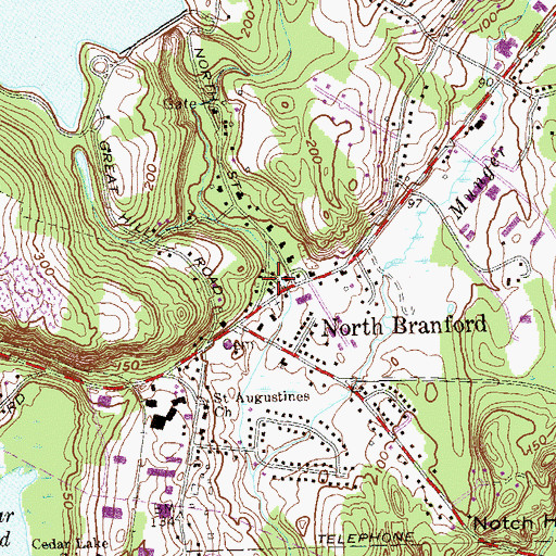 Topographic Map of North Branford Congregational Church, CT