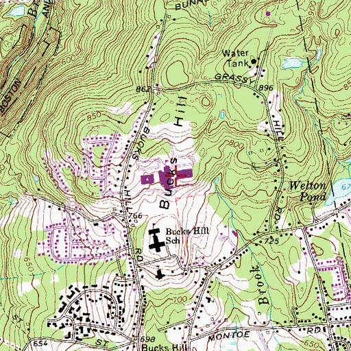 Topographic Map of North End Middle School, CT