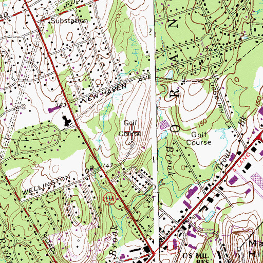 Topographic Map of Orange Hills Country Club, CT