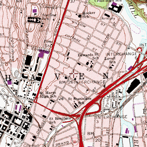 Topographic Map of Orange Street Historic District, CT