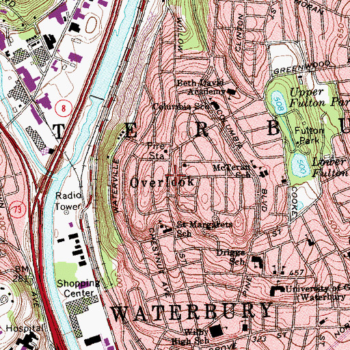 Topographic Map of Overlook Historic District, CT