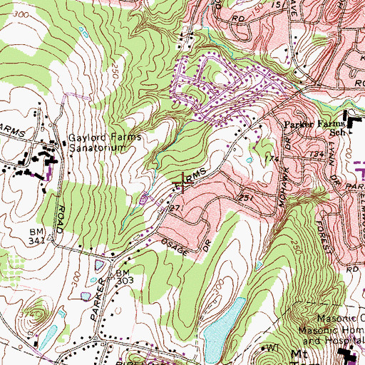 Topographic Map of Parker Farms, CT