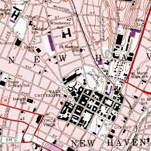 Topographic Map of Payne Whitney Gymnasium, CT