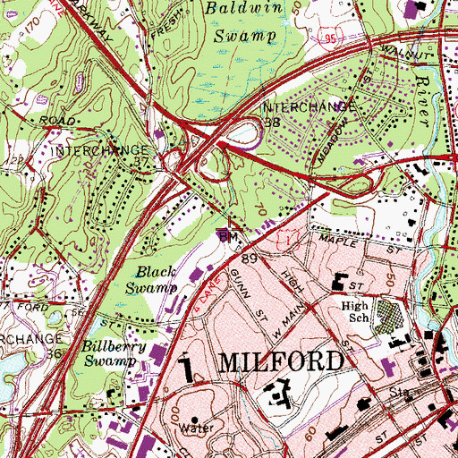 Topographic Map of Pergament Center Shopping Center, CT