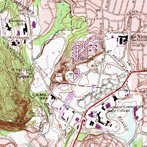 Topographic Map of Pine Rock Quarry, CT