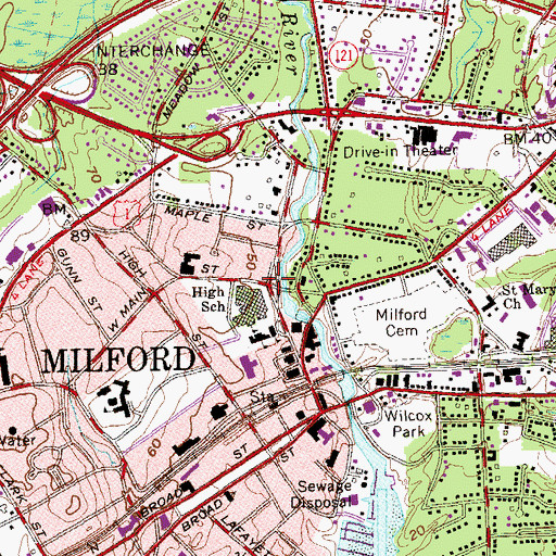 Topographic Map of Plymouth Church, CT