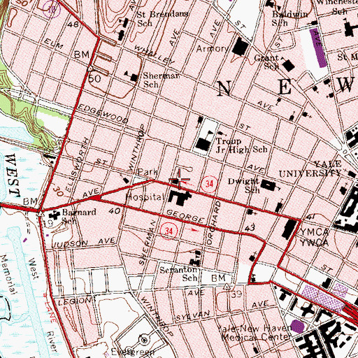 Topographic Map of Plymouth Congregational Church, CT