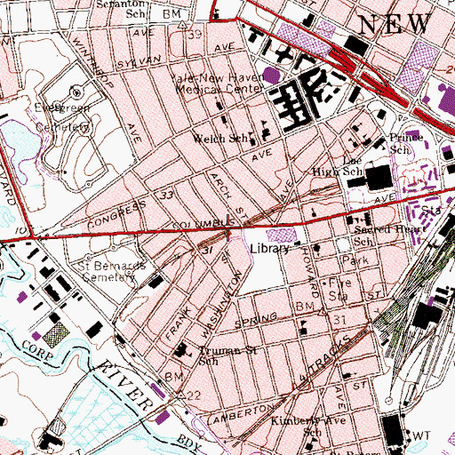 Topographic Map of Polly T McCabe Center, CT