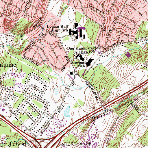 Topographic Map of Pond Hill Baptist Church, CT