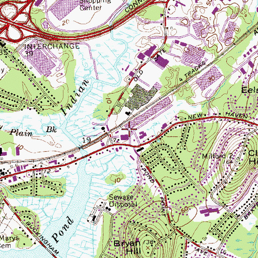 Topographic Map of Pond Point Shopping Center, CT