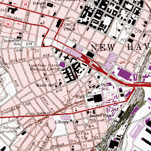 Topographic Map of Prince School, CT