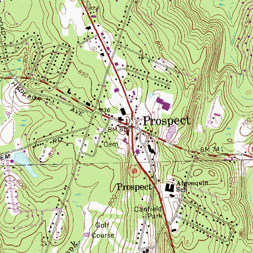 Topographic Map of Prospect Hill, CT