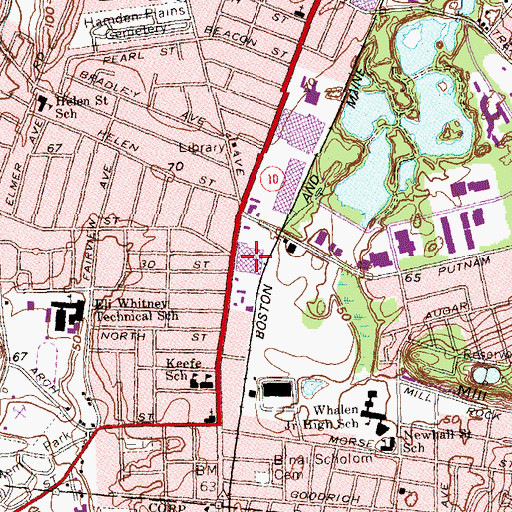 Topographic Map of Putnam Place Shopping Center, CT