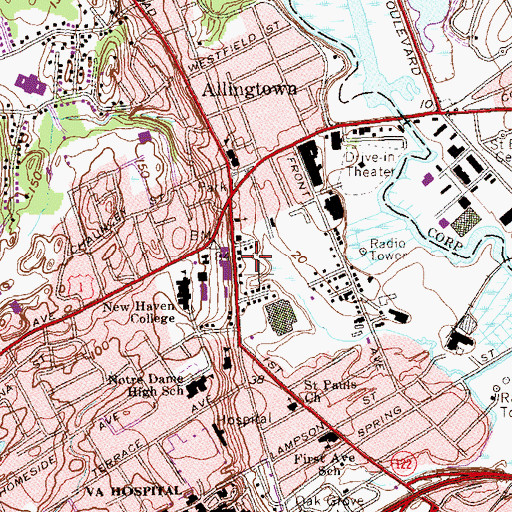 Topographic Map of Quigley Stadium, CT