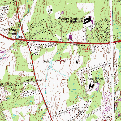 Topographic Map of Race Brook County Club, CT