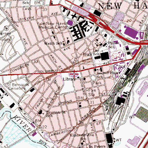 Topographic Map of Roberto Clemente Elementary School, CT