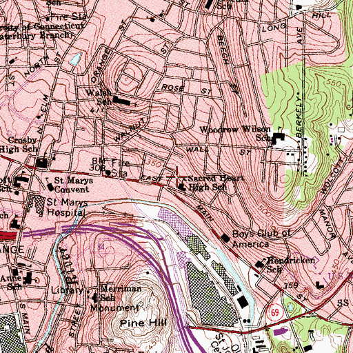 Topographic Map of Sacred Heart Church, CT