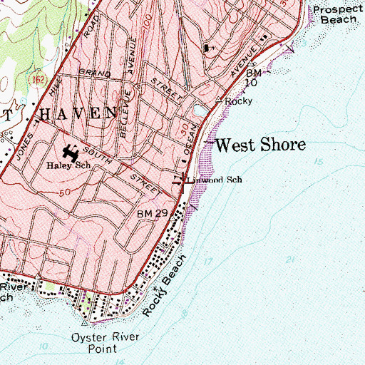 Topographic Map of Saint Johns By-The-Sea Episcopal Church, CT