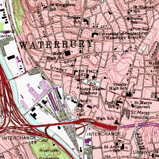 Topographic Map of Saint Johns Episcopal Church, CT