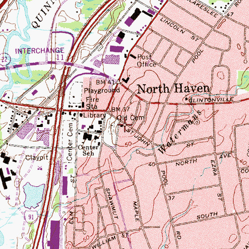 Topographic Map of Saint Johns Episcopal Church, CT