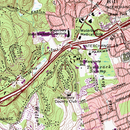 Topographic Map of Saint Johns Evangelical Lutheran Church, CT