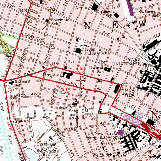 Topographic Map of Saint Josephs Building, CT