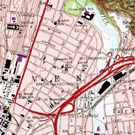 Topographic Map of Saint Josephs School, CT