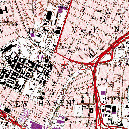 Topographic Map of Saint Mary Church and Priory, CT