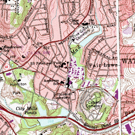 Topographic Map of Saint Peter and Pauls Church, CT