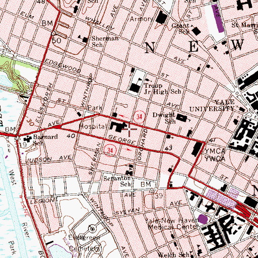 Topographic Map of Yale-New Haven Hospital Saint Raphael Campus, CT
