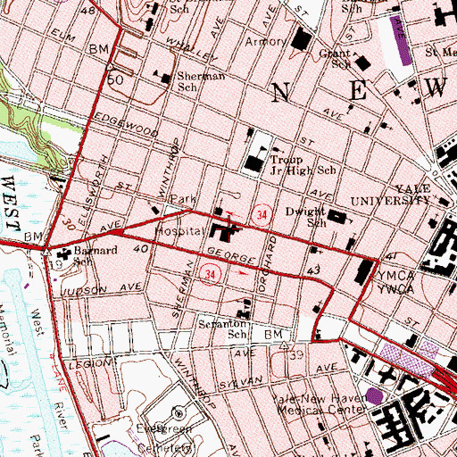 Topographic Map of Saint Raphael Hospital Health Sciences Library, CT