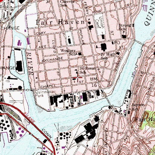 Topographic Map of Saint Roses Church, CT