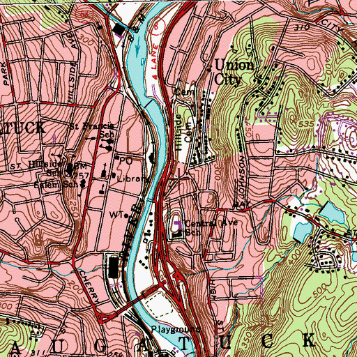 Topographic Map of Oak Street Cemetery, CT