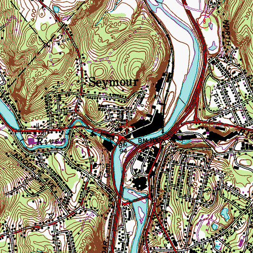 Topographic Map of Seymour High School and Annex (historical), CT