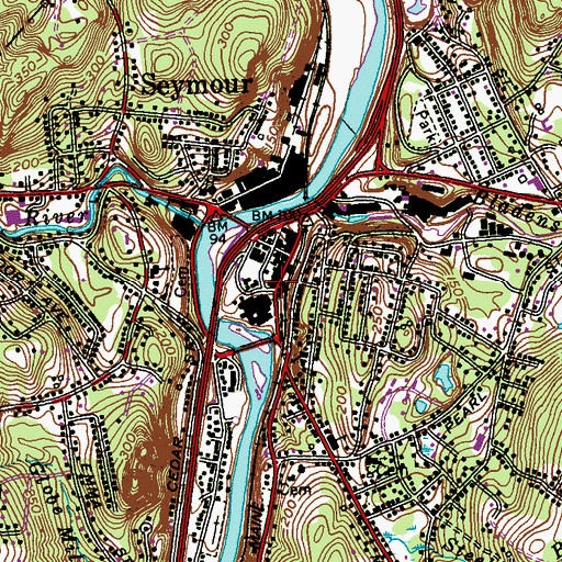 Topographic Map of Seymour Post Office, CT