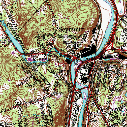 Topographic Map of Seymour Public Library, CT