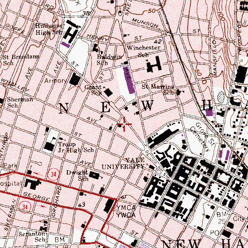 Topographic Map of Shaw Memorial African Methodist Episcopal Zion Church, CT
